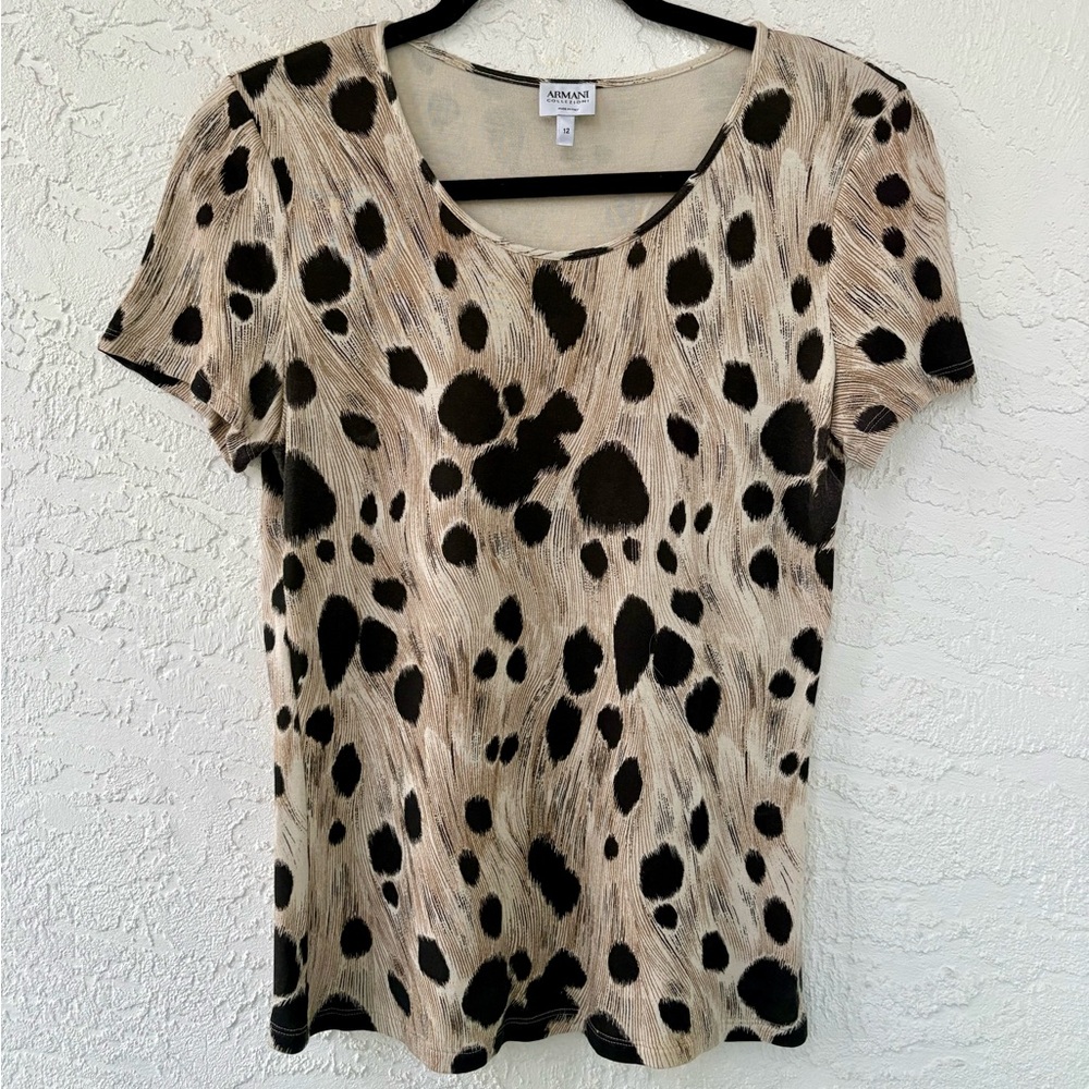 Armani Collezioni Animal Print Short Sleeve Top Size 12